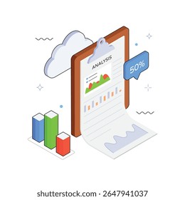 Cloud-Based Analysis Report Vector isometric Illustration. EPS 10 file