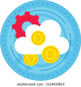 Cloud-based Fintech Concept, Financial App using Remote Machine Vector Icon Design, Cloud Processing Symbol, Computing Services Sign, Web Services and Data Center stock illustration