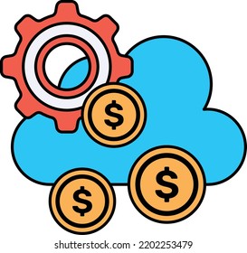 Cloud-based Fintech Concept, Financial App using Remote Machine Vector Icon Design, Cloud Processing Symbol, Computing Services Sign, Web Services and Data Center stock illustration