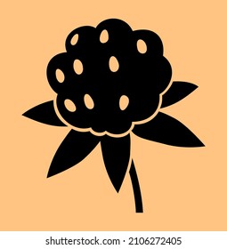 Cloudberry. Silhouette de bayas vectoriales negras aislada en el fondo naranja.