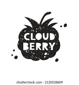 Becherbeerensticker Schwarze Silhouette mit Schriftzeichen im Inneren. Nachahmung von Stempeln, Druck mit Schellen. handgezeichnet, einzeln auf weißem Hintergrund