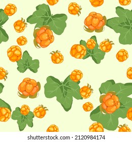 Cloudberry seamless pattern, vector illustration.