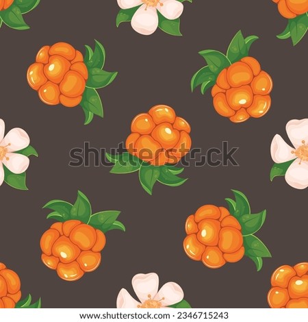 Cloudberry seamless vector pattern on a dark background.