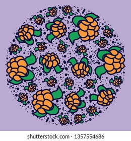 cloudberry vector circle pattern. Funny doodle healthy food on a light background.