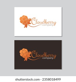 Cloudberry vector logo, on cards in two colors. Business card variant with logo silhouette. Corporate style, dark and light background.