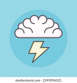 Cloudbrain illustration with yellow thunder representing brainstorming concept with blue background. Vector flat editable illustration ready for creative projects and business