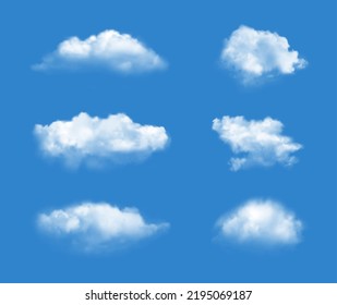 Clouded blue sky. Perfect realistic summer white clouds isolated on azure background, beautiful natural cumulus