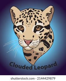 Ein bedeckter Leopardenkopf eines wilden Tieres, das in der Natur lebt, mit einem Hautstrukturdruck auf hellblauem Hintergrund. Vektorgrafik