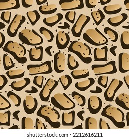 Clouded leopard skin seamless pattern. Abstract animal background from spots and strokes. Cat family fur imitation for textile, cover, template, print. Vector illustration.