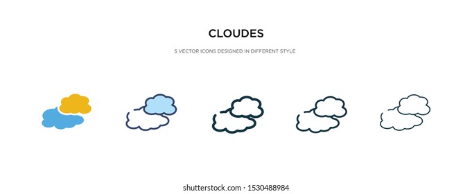 cloudes icon in different style vector illustration. two colored and black cloudes vector icons designed in filled, outline, line and stroke style can be used for web, mobile, ui