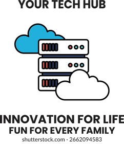 Un cielo lleno de nubes con un fondo blanco y las palabras "Your Tech Hub" escritas en negro
