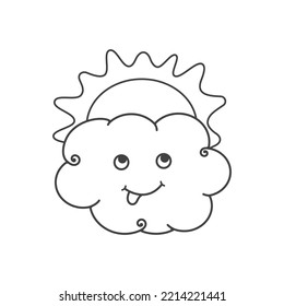 Cloudiness icon, cloud covers the sun, cloud and sun in a doodle style