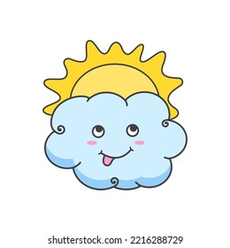 Cloudiness icon, cloud covers the sun, cloud and sun in a doodle style