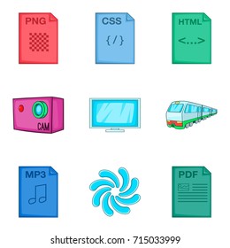 Clouding types icon set. Cartoon set of 9 clouding types vector icons for web design isolated on white background