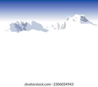 Cloudless blue sky and snowy mountain vector illustration. Copy space for text. Winter concept. 