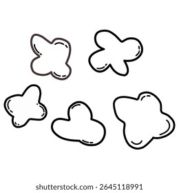 cloud-like shapes drawn in a black cartoon outline style on a white background. The simple, hand-drawn doodles are ideal for digital stickers, kids’ graphics, or whimsical pattern designs.