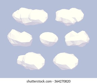 Clouds. 3D lowpoly isometric vector illustration. The set of objects isolated against the blue background and shown from different sides