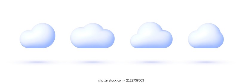 Clouds 3d on white background. 3d realistic render vector icon set. Cloudy sky. Vector background illustration
