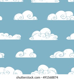 Clouds against the blue sky. Seamless texture. Repeated pattern. It can be used as wallpaper, upholstery, wrapping, fabric or your design.