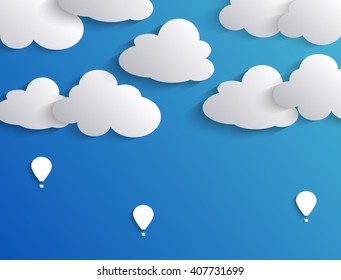 Clouds and air balloon in blue sky.Vector