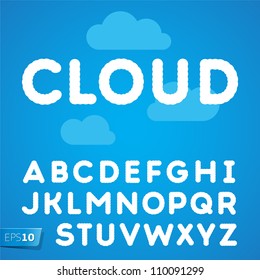Clouds alphabet on a blue sky background, vector Eps10 illustration.