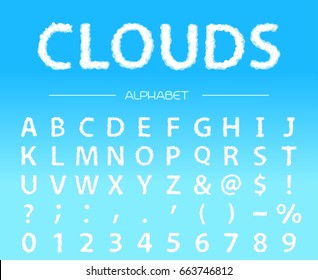 Clouds alphabet. Vector font.