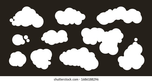 Clouds ans speech bubbles icons collection. Cartoon communication symbols.