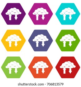 Clouds with arrows icon set many color hexahedron isolated on white vector illustration