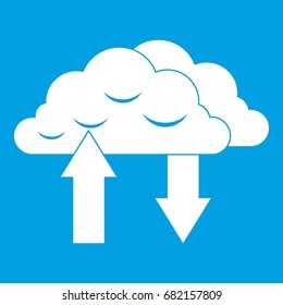 Clouds with arrows icon white isolated on blue background vector illustration