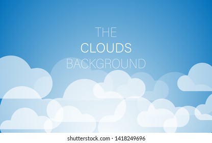 Clouds background in blue sky. Vector image of the sky. Illustration of white colorful clouds.
