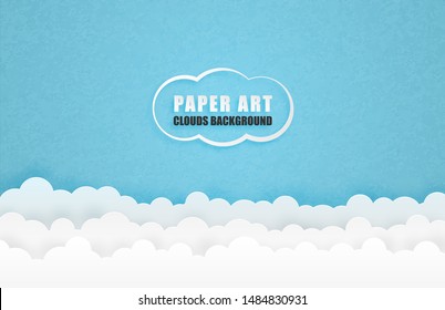 Clouds background in paper cut style. Vector illustration. Digital craft paper art design for backdrop, wallpaper, template, banner, poster, advertising display, brochure, book cover.