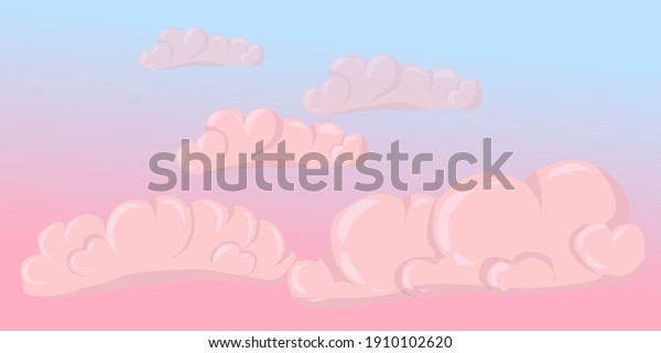 Clouds background.\
 Pink and blue. Clouds in\
the shape of hearts. drawn in cartoon style vector illustration\
isolated on white\
background