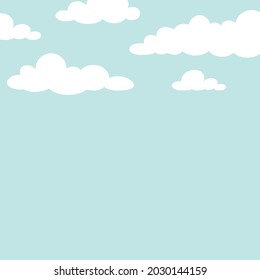 Clouds background. Vector illustration. Billboard, poster, banner.  Turquoise sky background. Blue and white clouds on blue sky. Template for title or text.