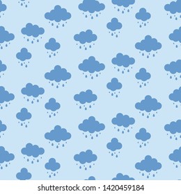 Clouds background vector. Rain drops pattern seamless.