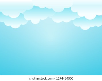 Clouds background. Vector wide horizontal illustration. EPS 10. Billboard, poster, banner.  Bright sky background. Blue and white clouds on blue sky. Template for title or text.