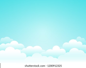 Clouds background. Vector wide horizontal illustration. EPS 10. Billboard, poster, banner.  Bright sky background. Blue and white clouds on blue sky. Template for title or text.