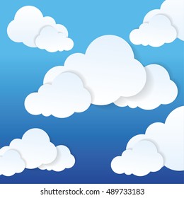 Clouds background. Weather sky nature and season theme. Blue and white design. Vector illustration