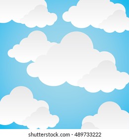 Clouds background. Weather sky nature and season theme. Blue and white design. Vector illustration