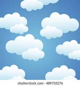 Clouds background. Weather sky nature and season theme. Blue and white design. Vector illustration