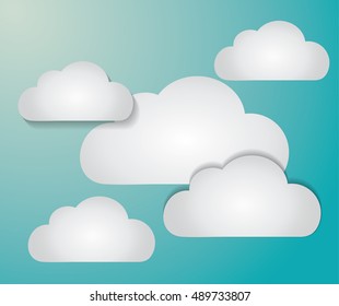Clouds background. Weather sky nature and season theme. Blue and white design. Vector illustration