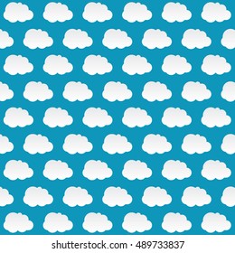 Clouds background. Weather sky nature and season theme. Blue and white design. Vector illustration