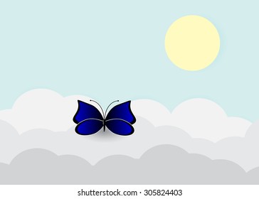 Clouds and a beautiful butterfly against the blue sky