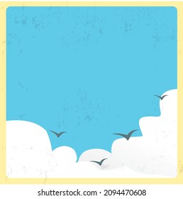 Clouds and birds flying against blue sky background