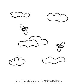 clouds and birds hand drawn line art