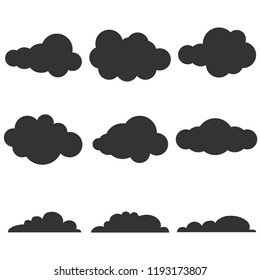 Clouds, black clouds on a white background. Vector illustration of black and white clouds.
