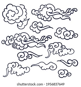 The clouds - black and white art, object isolated, different template for design. Traditional asian auspicious symbols. Vector set .	