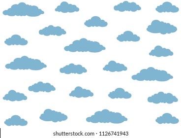 Clouds blue color on white background.