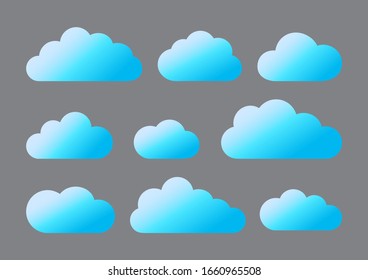 Clouds blue colors gradient, different shapes. Vector illustration