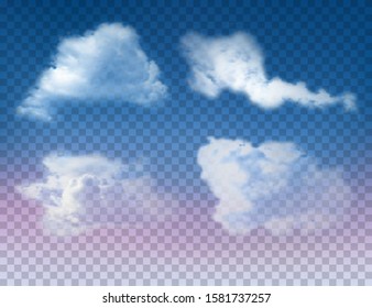 Clouds in the blue evening sky on transparent background. Vector template for illustrations
