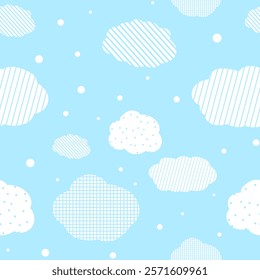 Clouds blue seamless pattern. Clouds on sky, cartoon skyline clouds seamless background for baby and child bright dreams vector illustration. Eps 10